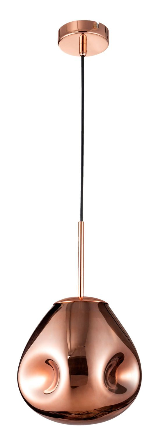 Vue de face du luminaire suspendu, rosace et câble noir sur fond blanc.