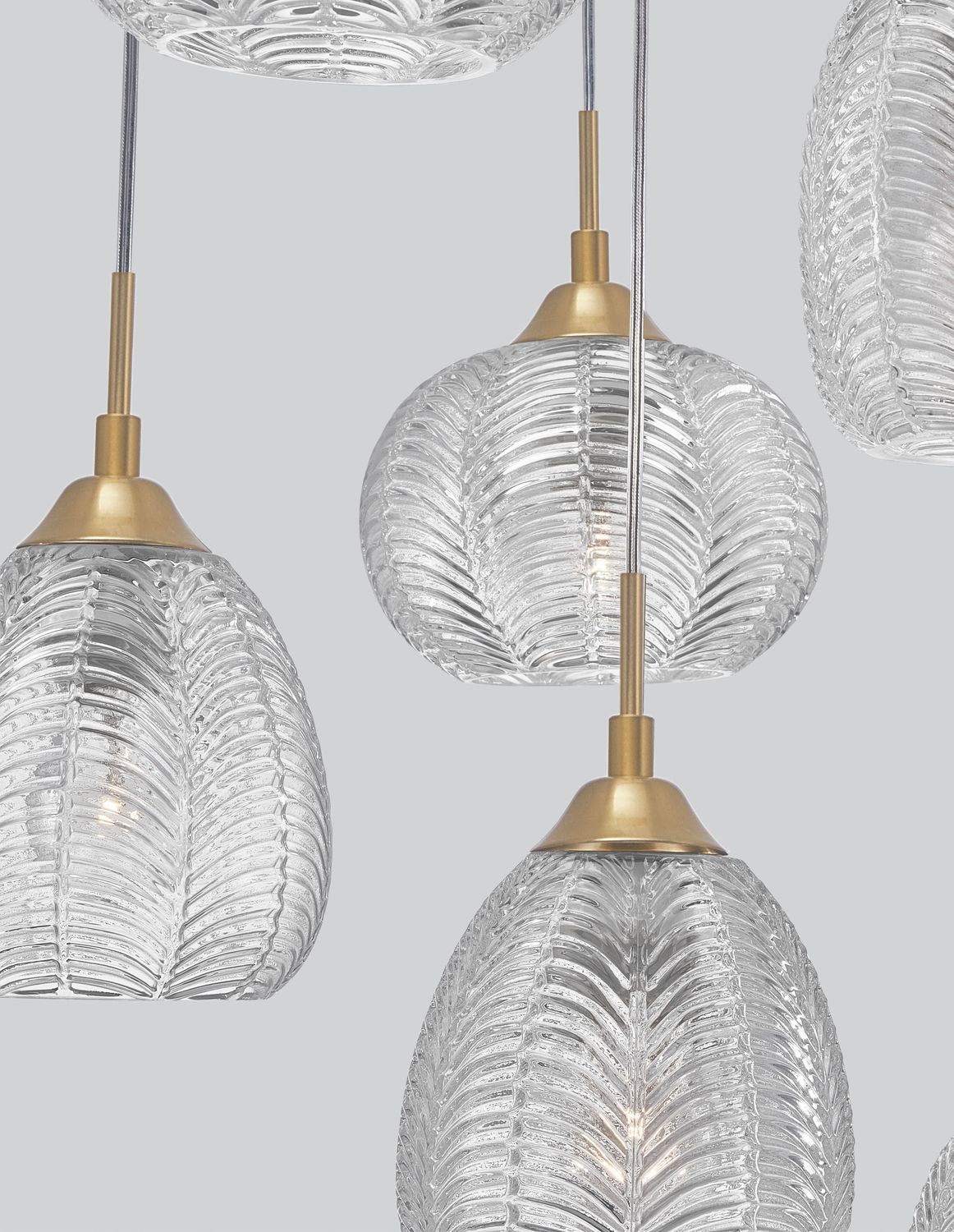 Suspension Vario 6 lumières dorée, verre