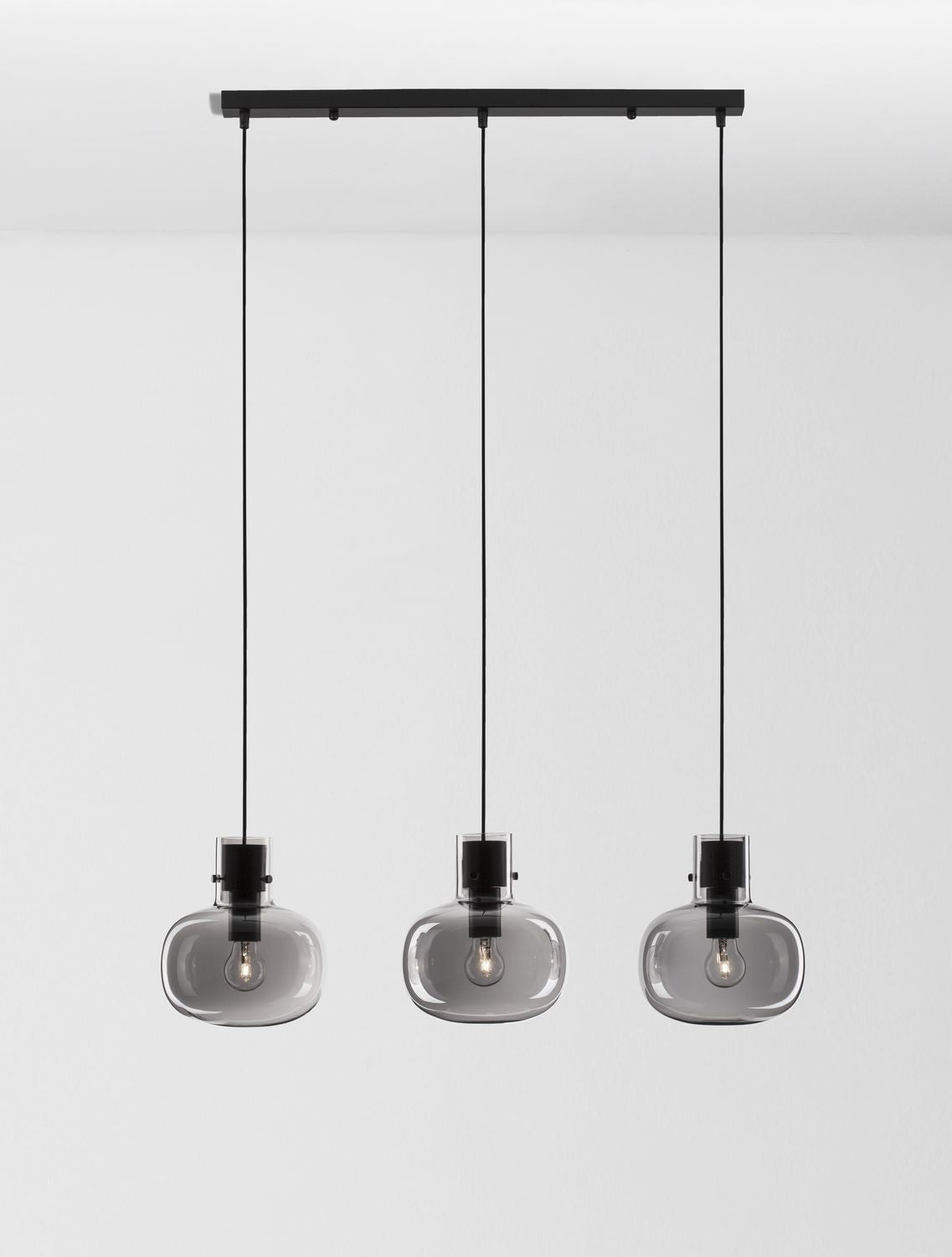 Suspension Cinzia 3 lumières noire, verre, H 175 cm