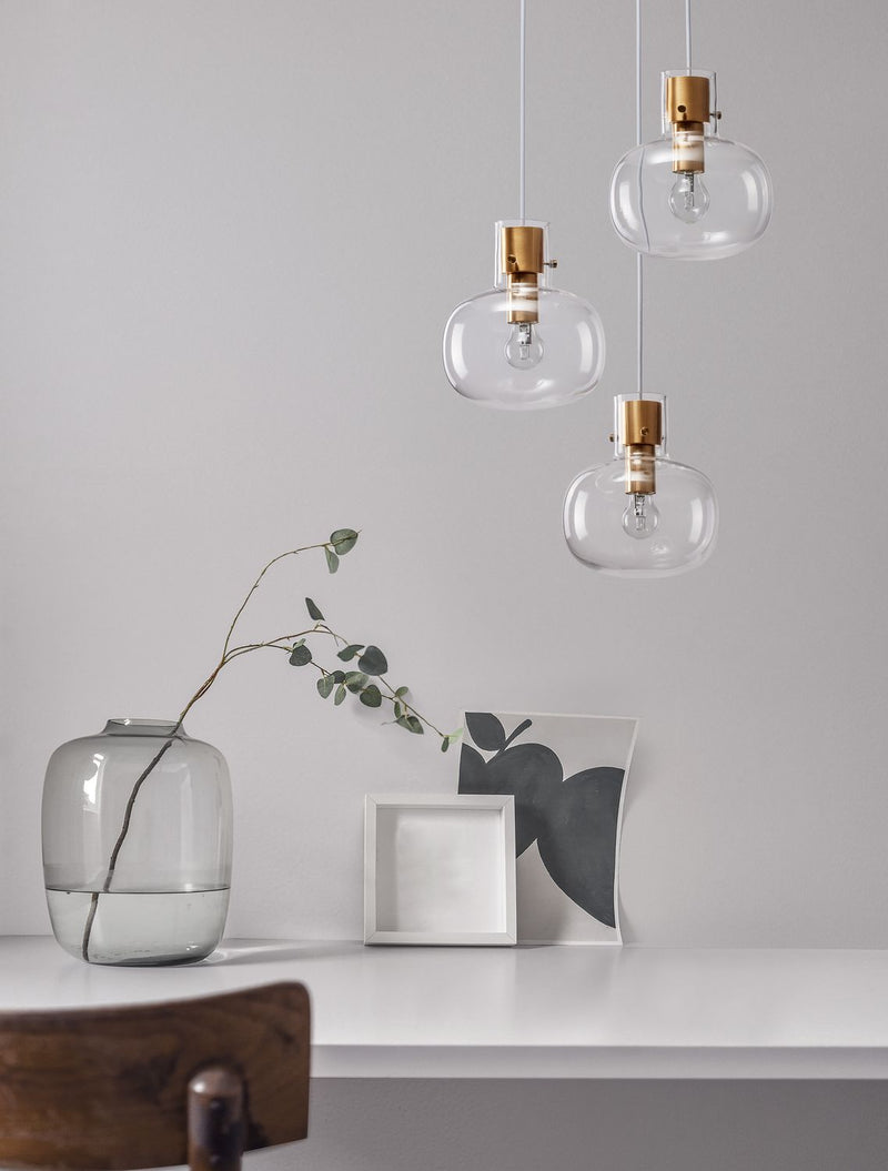 Suspension Cinzia 3 lumières dorée, verre, H 178 cm