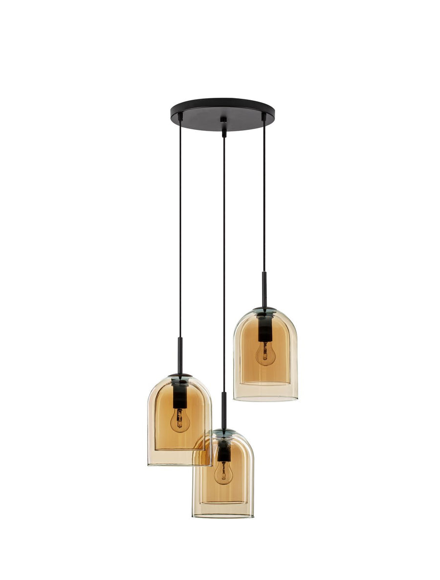 Vue produit sur fond blanc de la suspension trois lumières et son câble