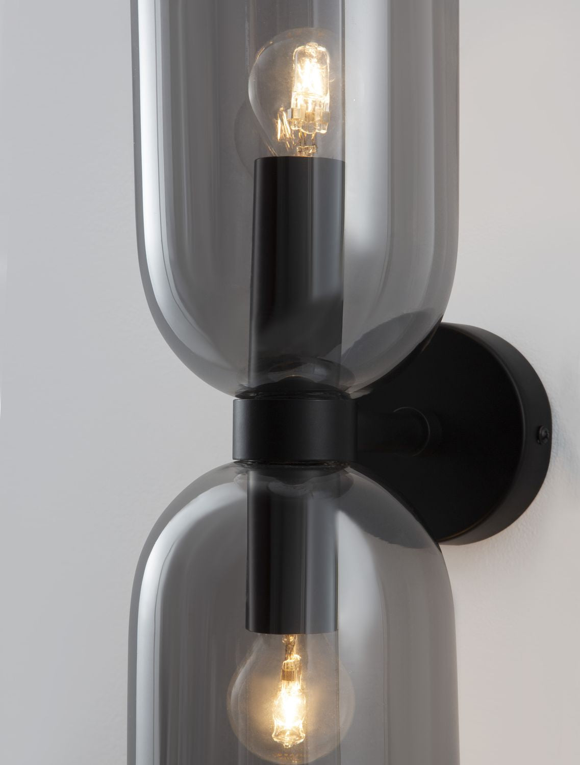 Applique murale Palmer 2 lumières noire, verre, H 37,5 cm