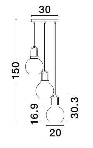 Suspension Irvine 3 lumières dorée, verre