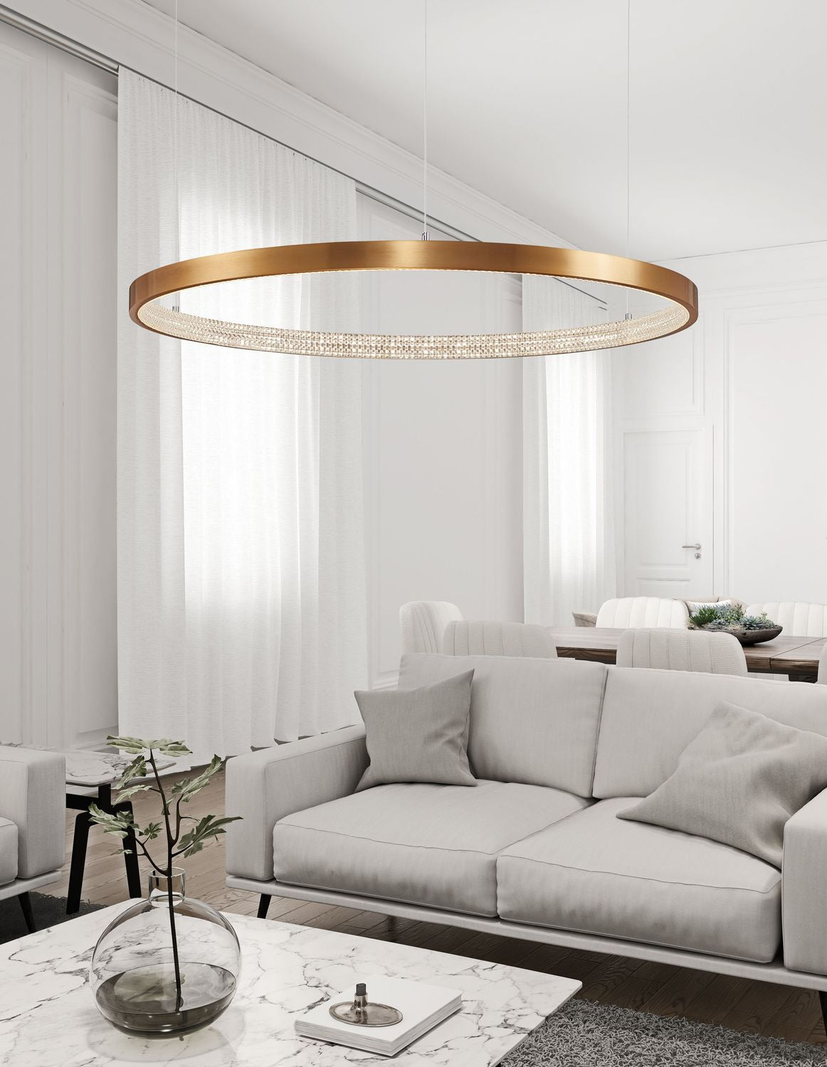 Suspension Preston dorée, H 120 cm (9285110)