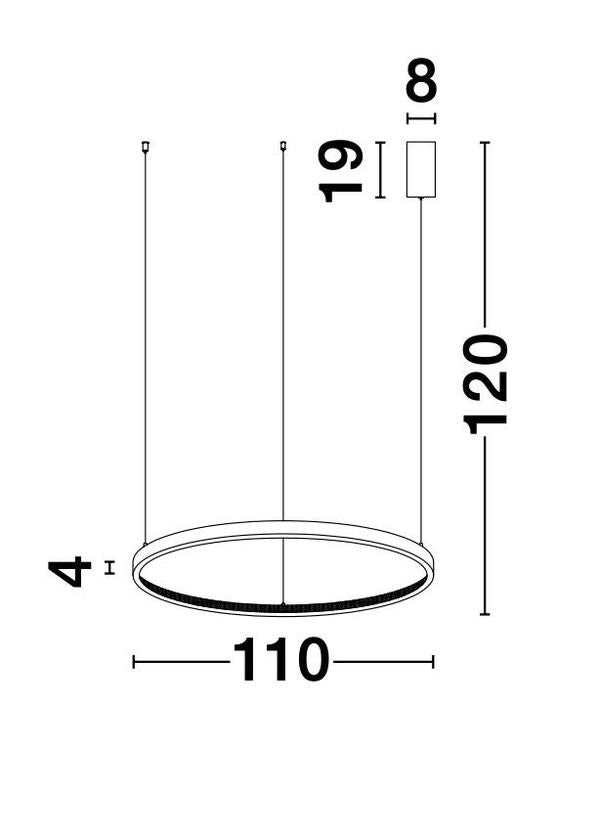 Schéma technique coté indiquant diamètre 110 cm et hauteur 120 cm