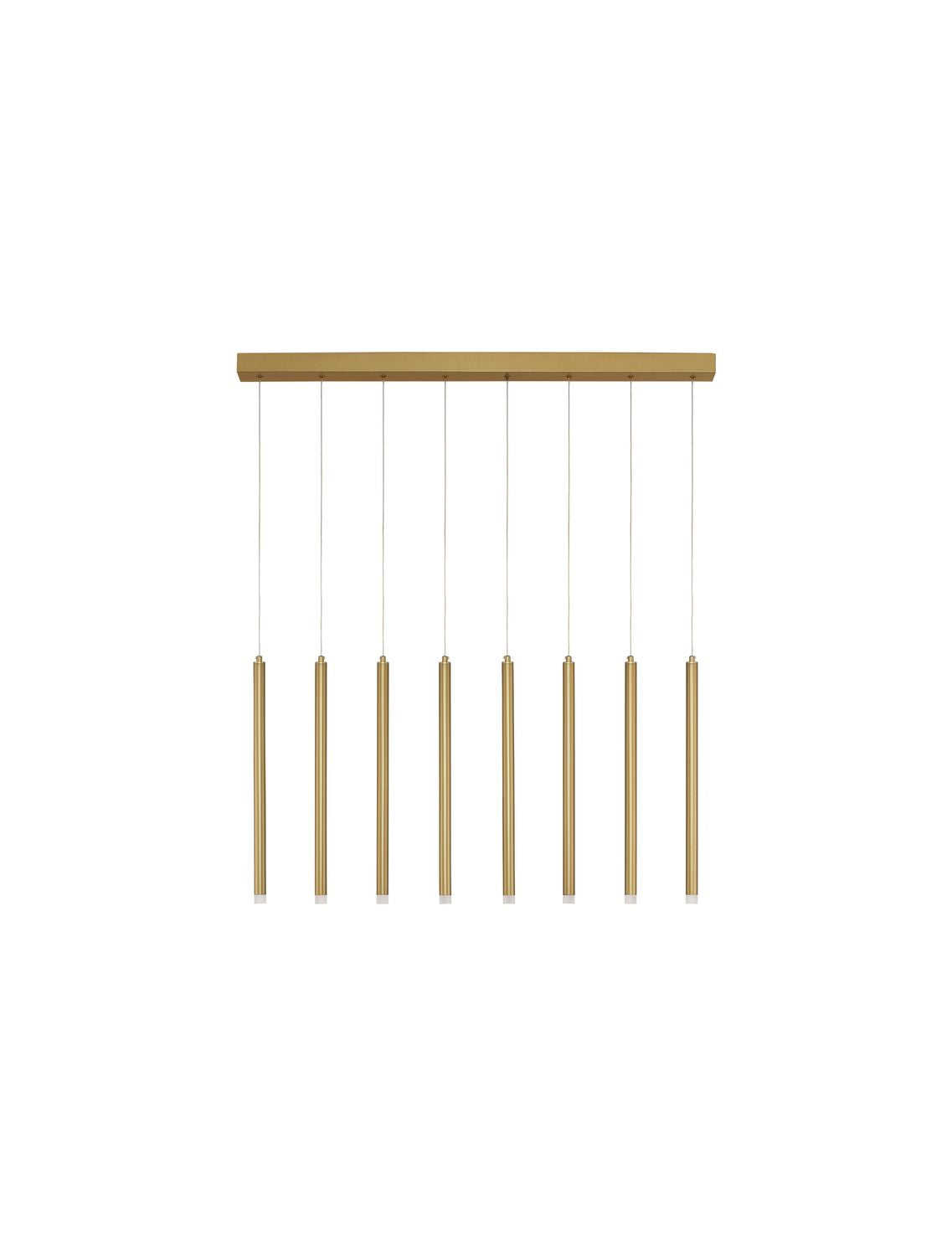 Vue de face sur fond blanc du luminaire complet avec sa barre et ses tiges.