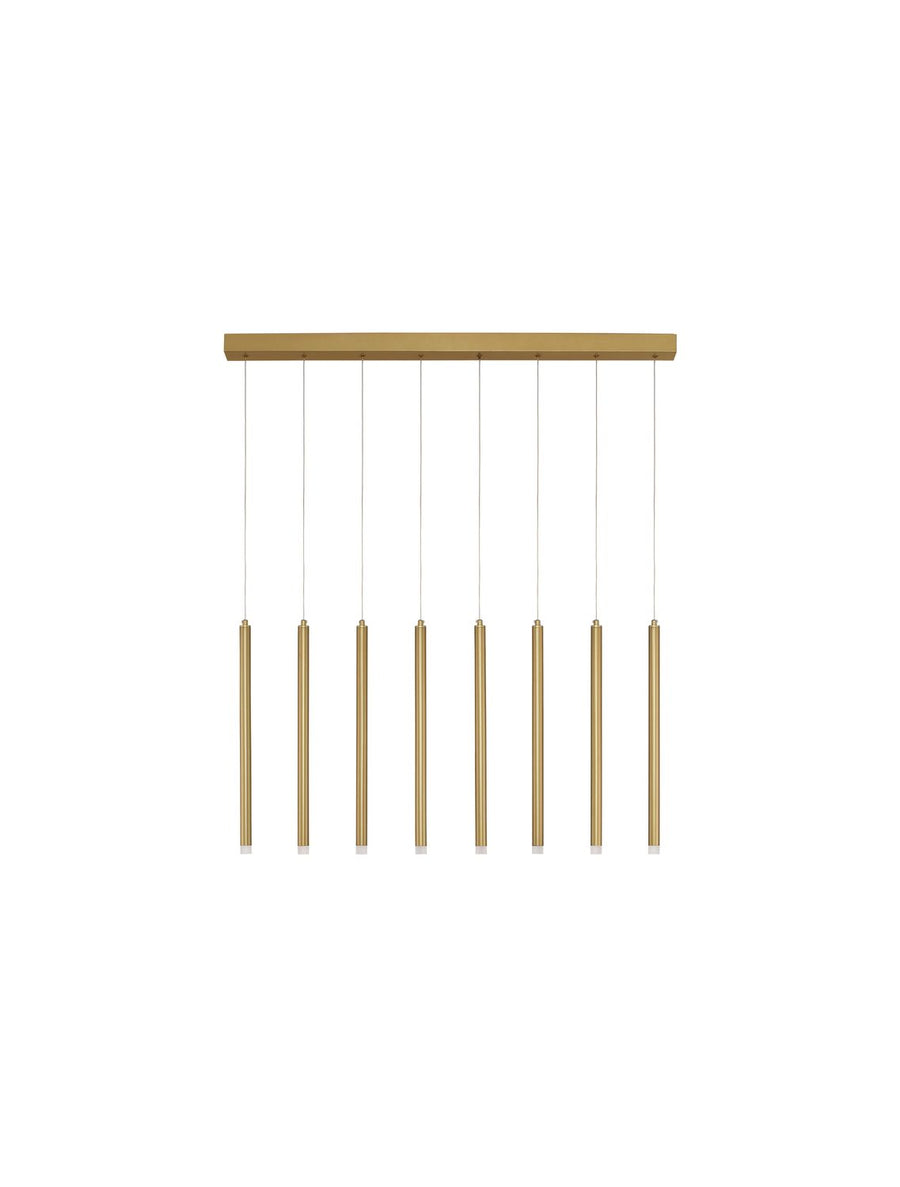 Vue de face sur fond blanc du luminaire complet avec sa barre et ses tiges.