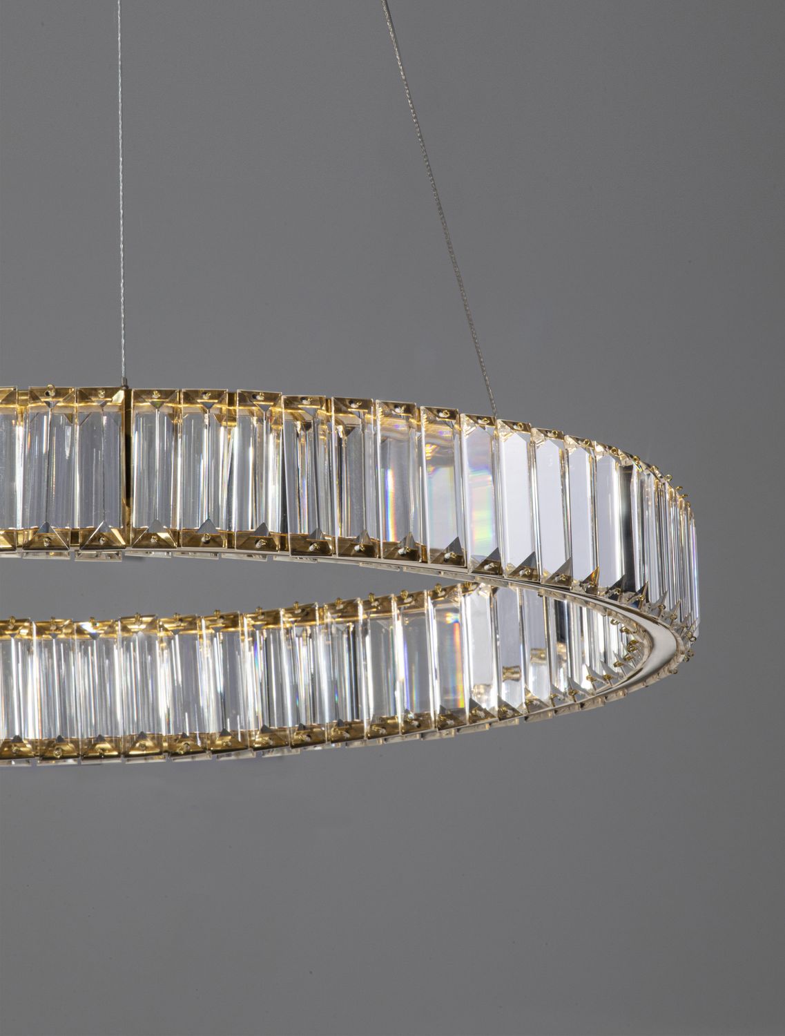 Suspension Aurelia dorée, cristal, H 150 cm (9333075)
