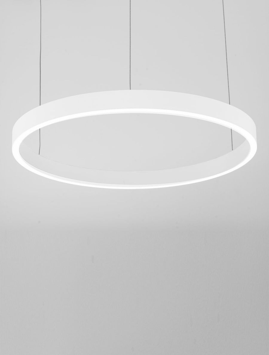Gros plan de l'anneau lumineux vu de dessous, lumière blanche diffuse
