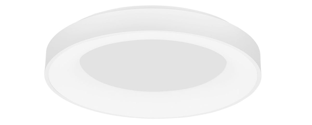 Vue rapprochée du plafonnier rond montrant diffuseur et couronne fine