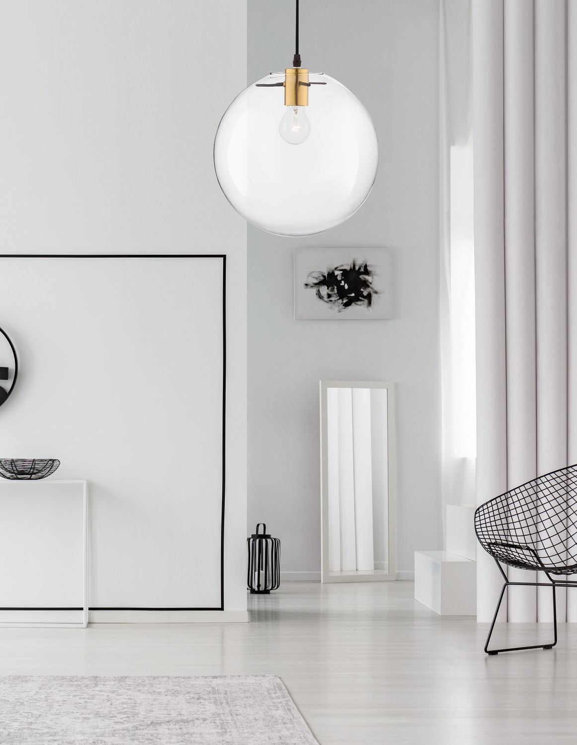 Suspension Mirale noire, verre, H 187 cm