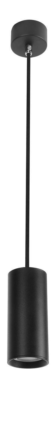 Vue de face du luminaire suspendu noir avec câble et rosace.