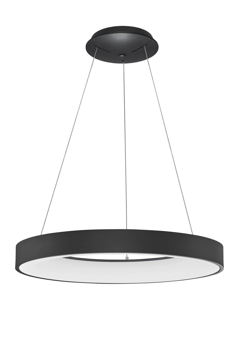 Vue de face de la suspension ronde noire sur fond blanc