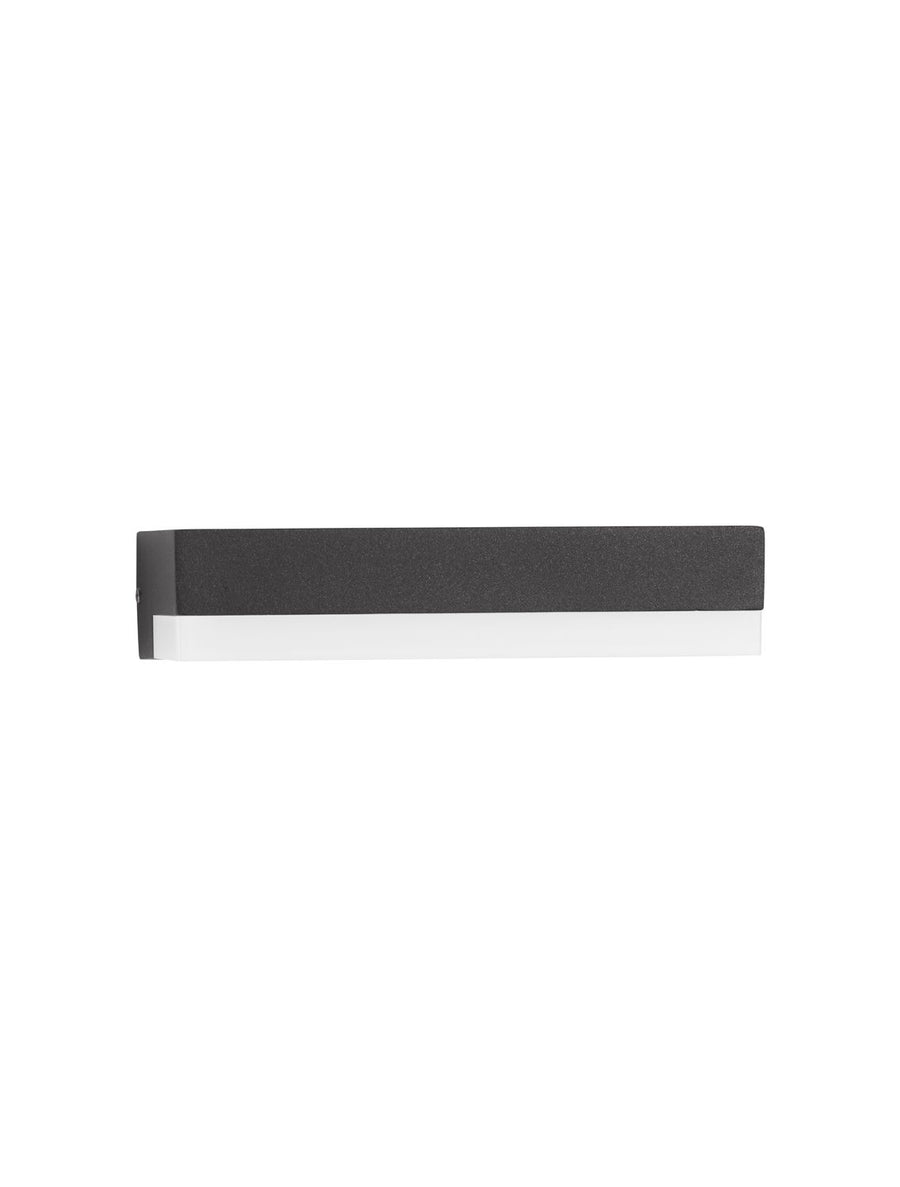 Vue de profil du luminaire montrant le boîtier anthracite texturé et le diffuseur blanc