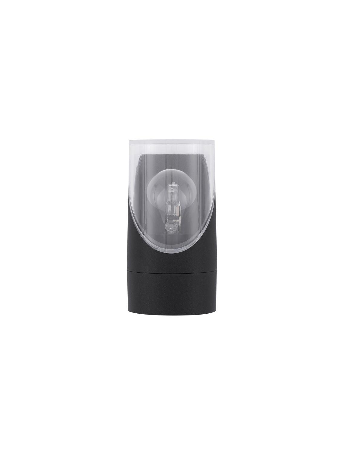 Vue de face sur fond blanc du luminaire cylindrique avec ampoule visible