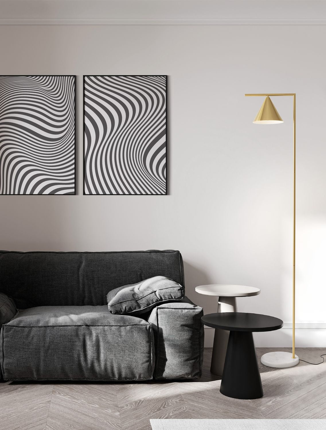 Lampadaire Sway doré, marbre