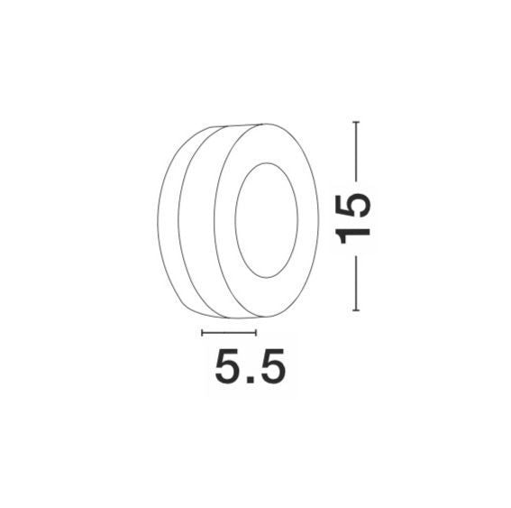Schéma coté indiquant 15 cm de diamètre et 5,5 cm de profondeur