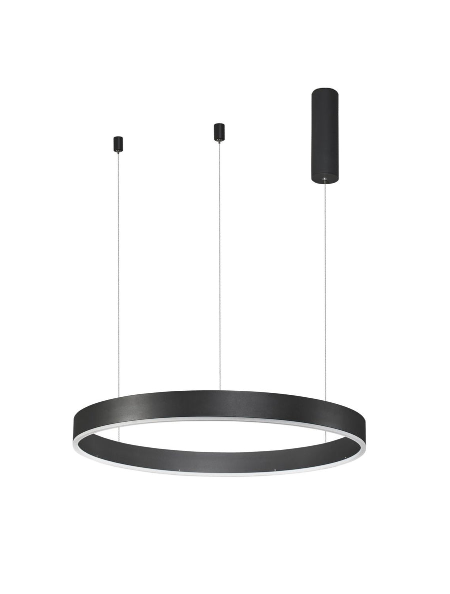 Vue de face du luminaire suspendu anneau noir sur fond blanc