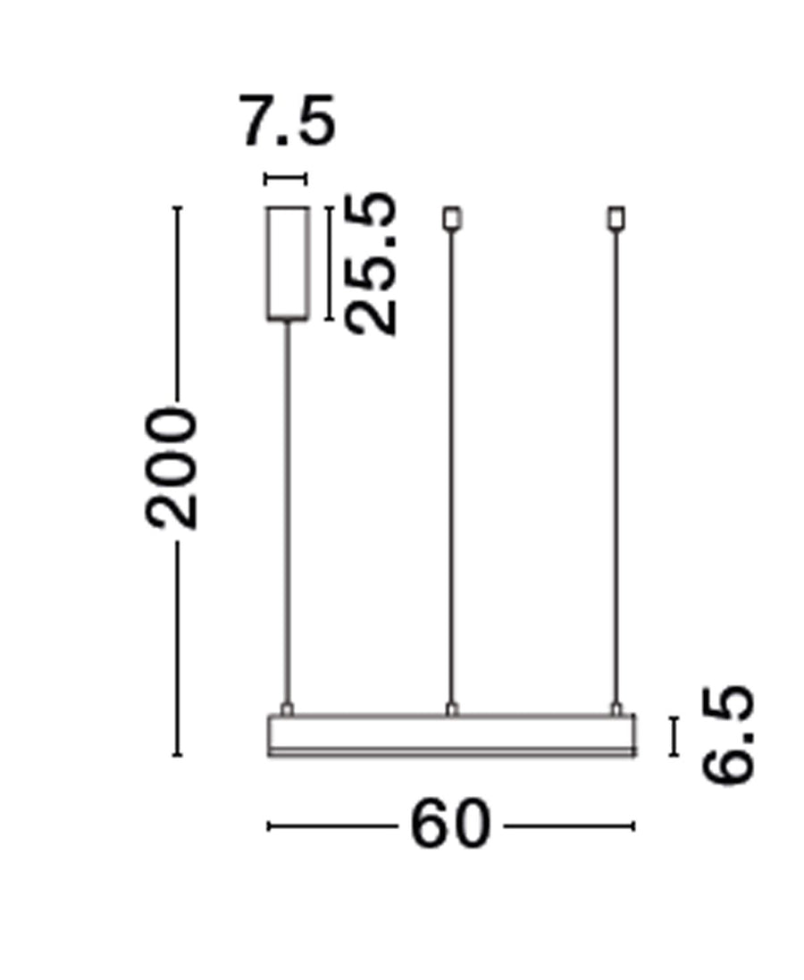 Schéma coté du luminaire avec hauteur et diamètre de l'anneau