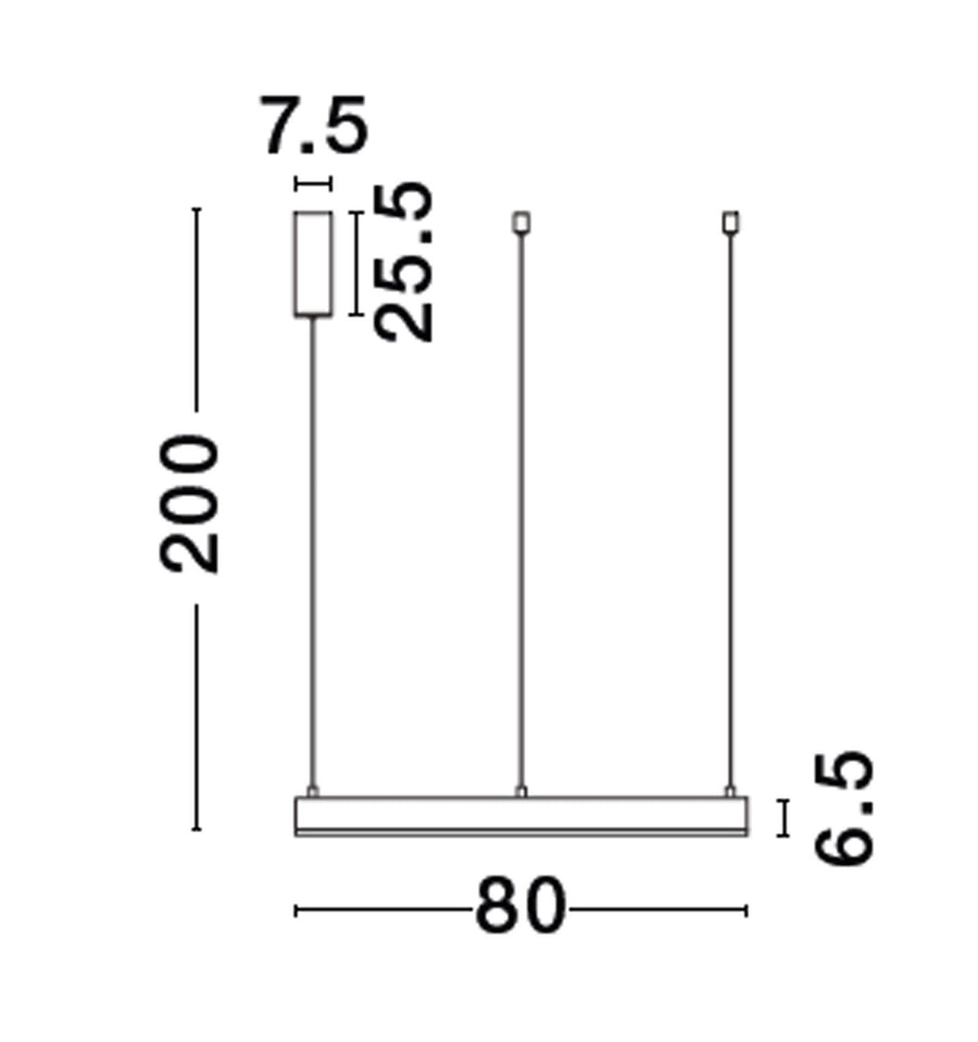 Schéma de dimensions indiquant 80 cm de diamètre et 200 cm de hauteur