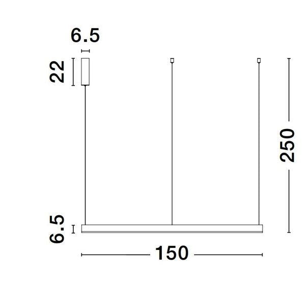 Schéma coté du luminaire : anneau 150 cm, hauteur 250 cm