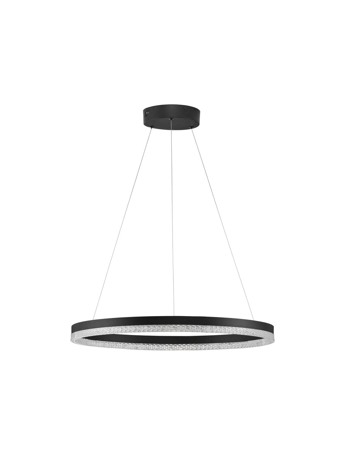 Vue de face sur fond blanc du luminaire et de sa base de plafond