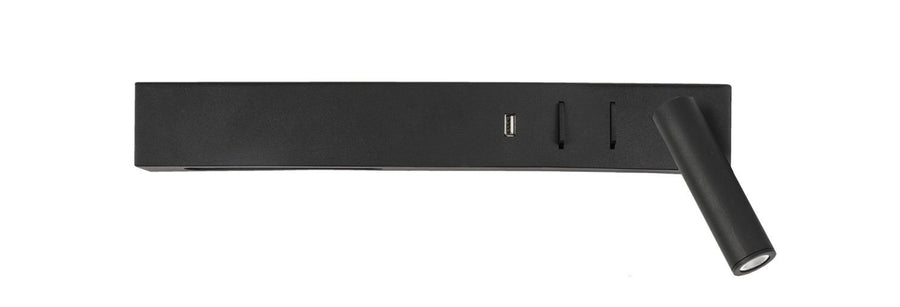 Vue de face sur fond blanc du bandeau noir et de son projecteur orientable