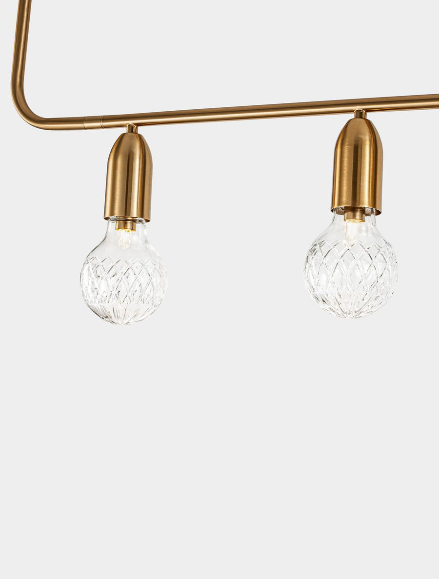 Suspension Veda 5 lumières laiton, verre, L 128 cm