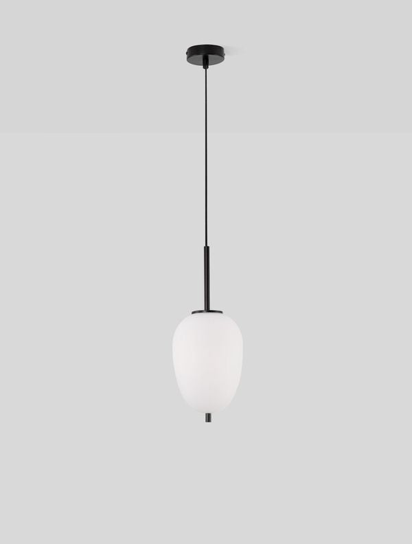 Plan large du luminaire suspendu montrant la rosace, le câble et le verre