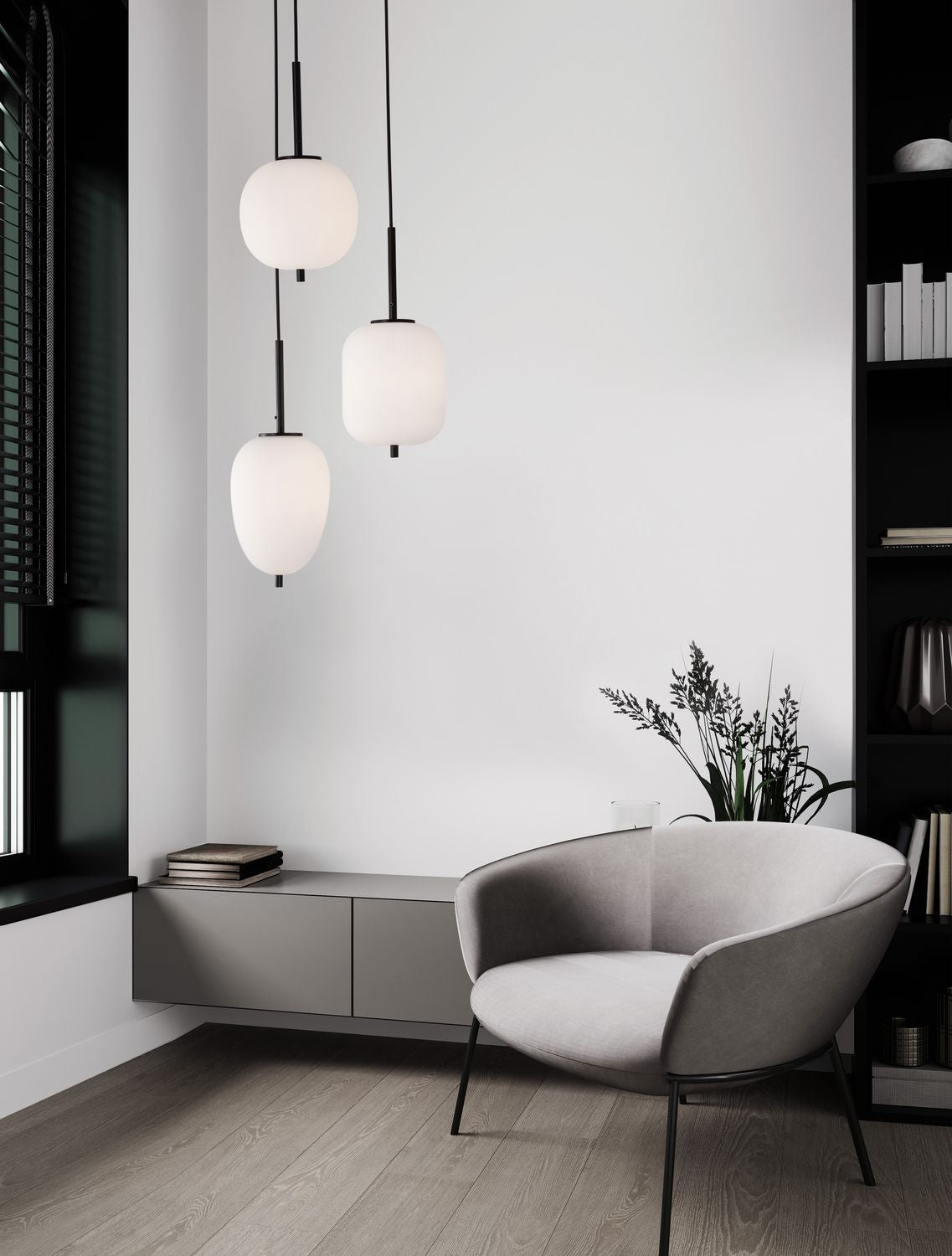 Suspension Lato 3 lumières noire, verre (9624078)
