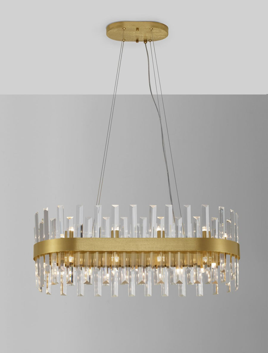 Suspension Crown 10 lumières dorée, cristal