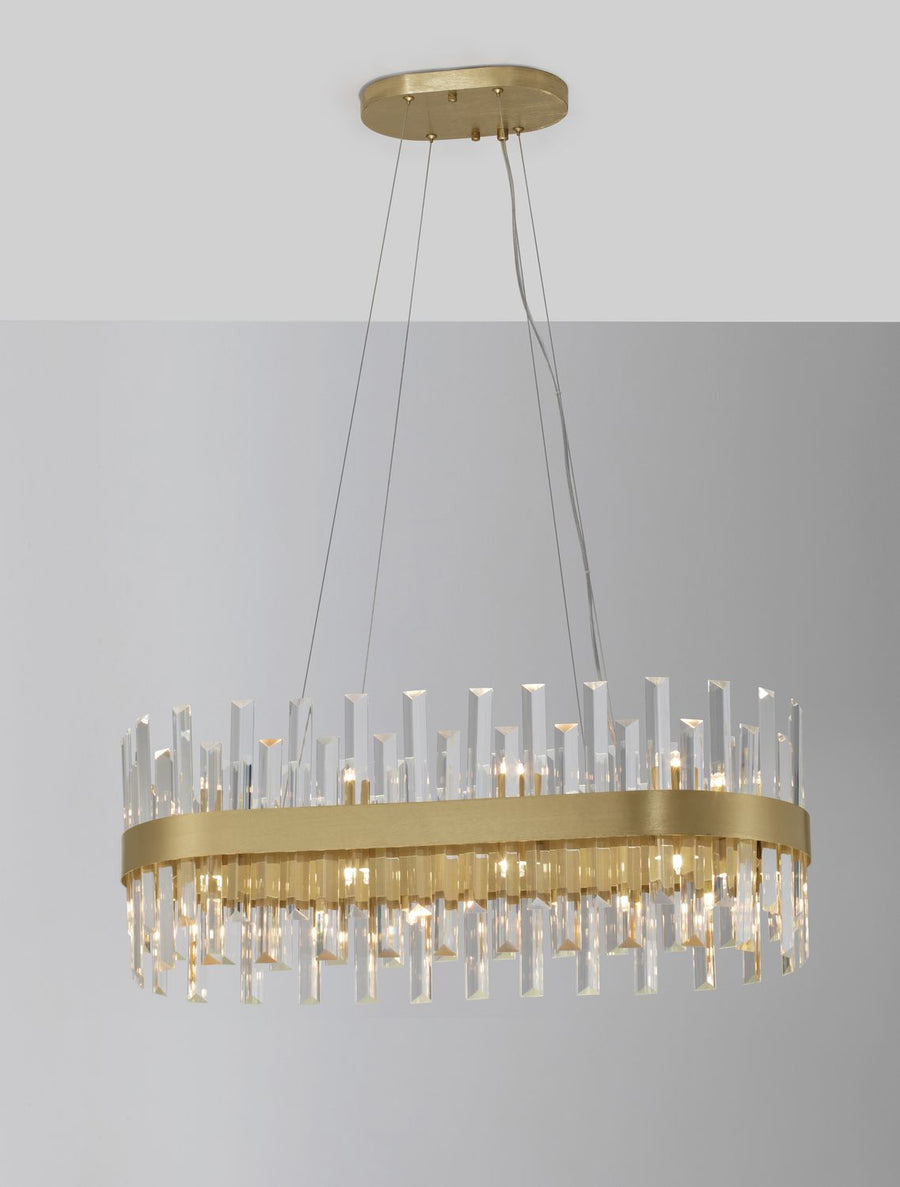 Suspension Crown 10 lumières dorée, cristal