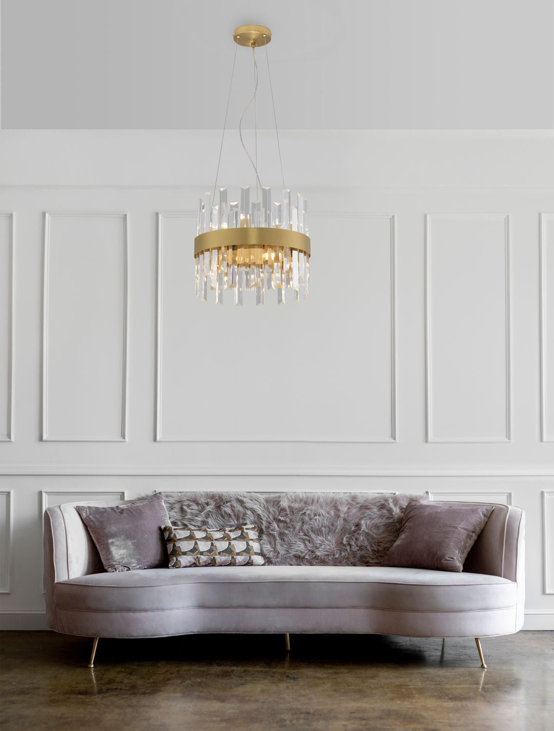 Suspension Crown 5 lumières dorée, cristal