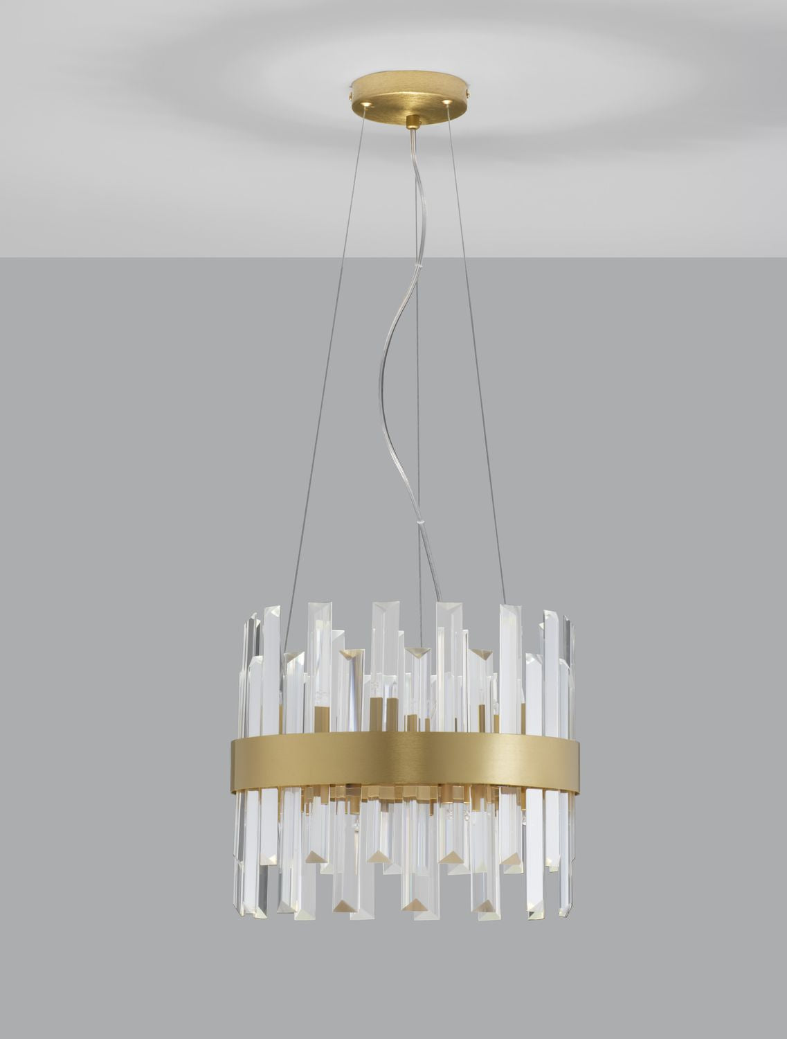 Suspension Crown 5 lumières dorée, cristal