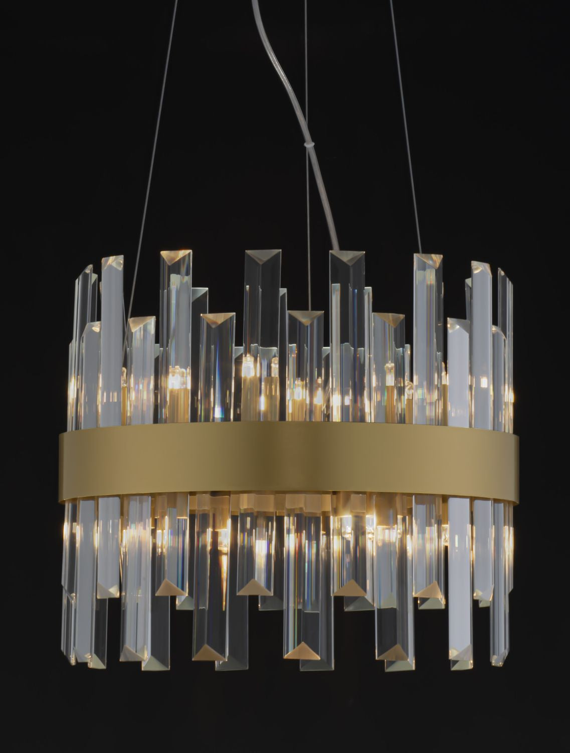 Suspension Crown 5 lumières dorée, cristal