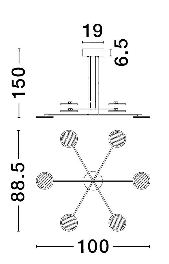 Schéma technique coté du luminaire avec hauteur et largeur en centimètres.