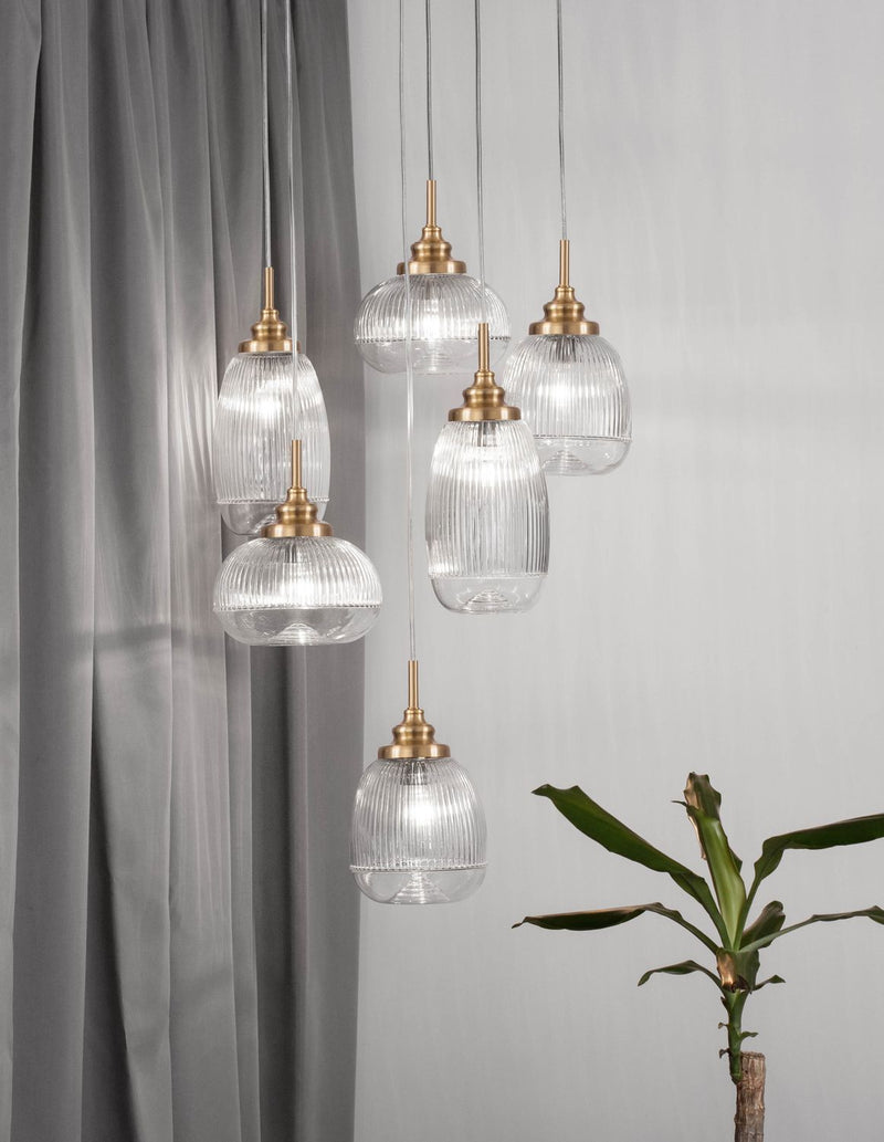 Suspension Mond 6 lumières dorée, verre