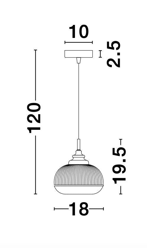 Schéma coté de la suspension : hauteur totale 120 cm et diamètre 18 cm.