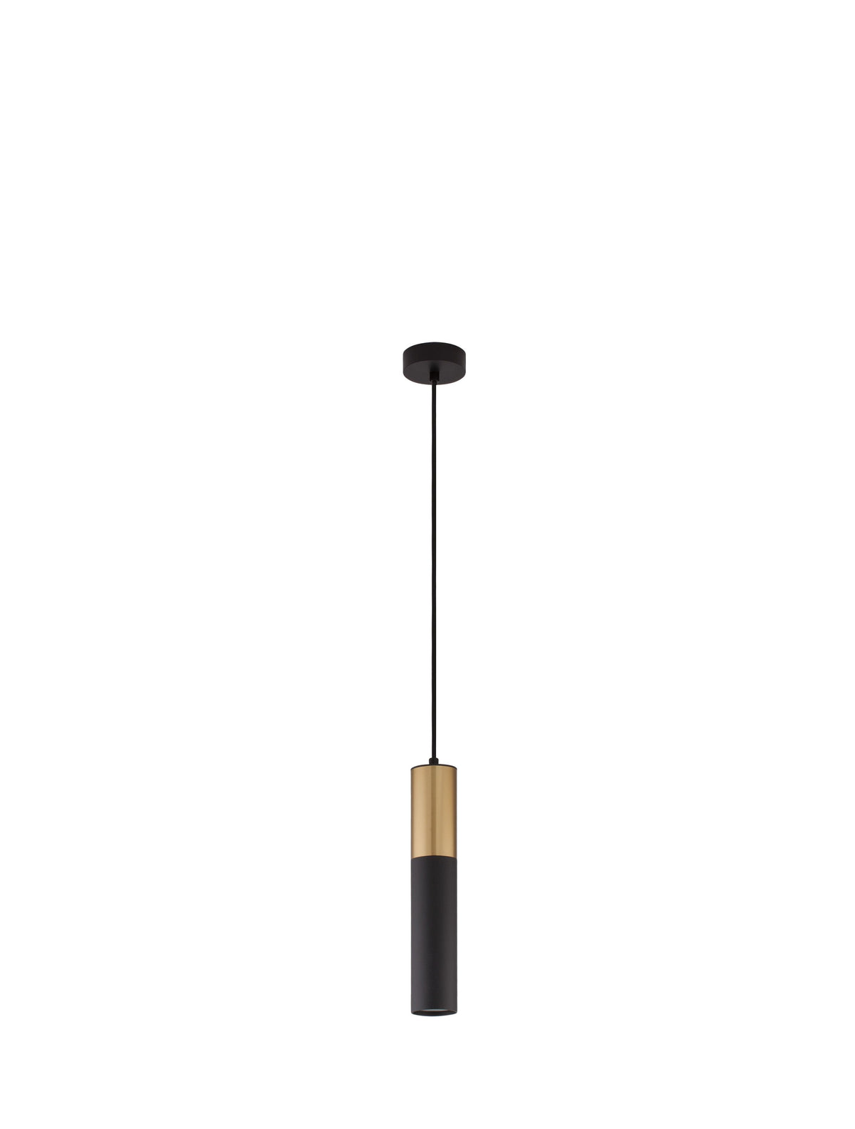 Produit de face sur fond blanc, cylindre noir et doré avec câble
