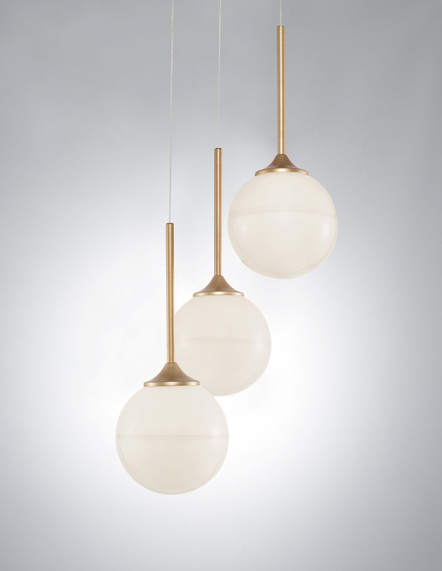 Suspension Cantona 3 lumières dorée, verre (9960613)