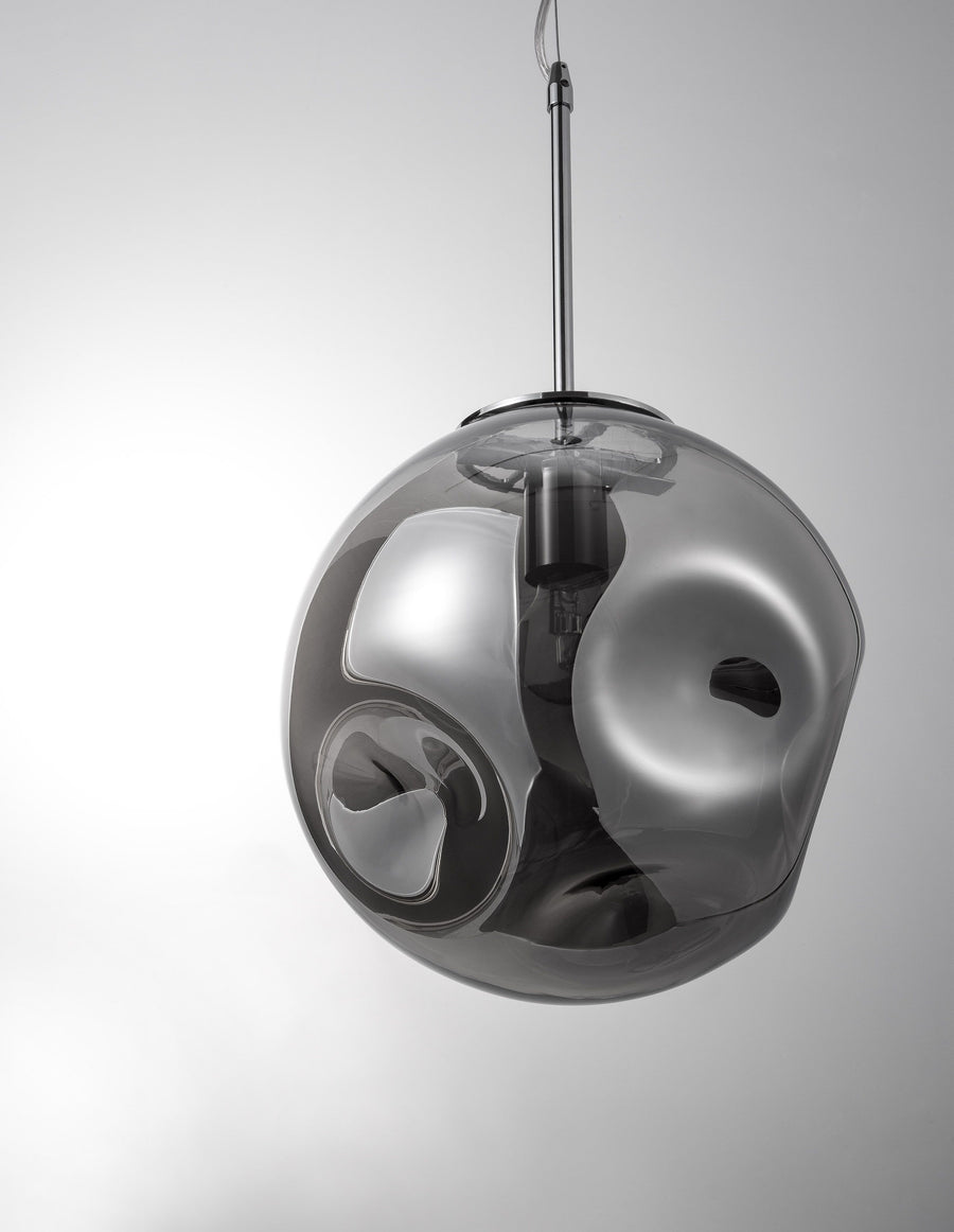 Suspension Mayan chromée, verre, H 120 cm