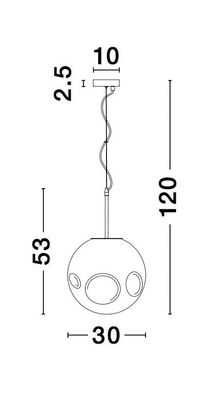 Suspension Mayan chromée, verre, Ø 30 cm