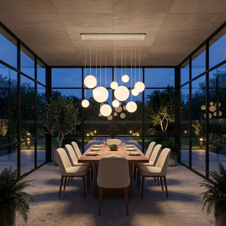 Suspension de table Orb 12 lumières sur 2 rangées, longueur 160 cm