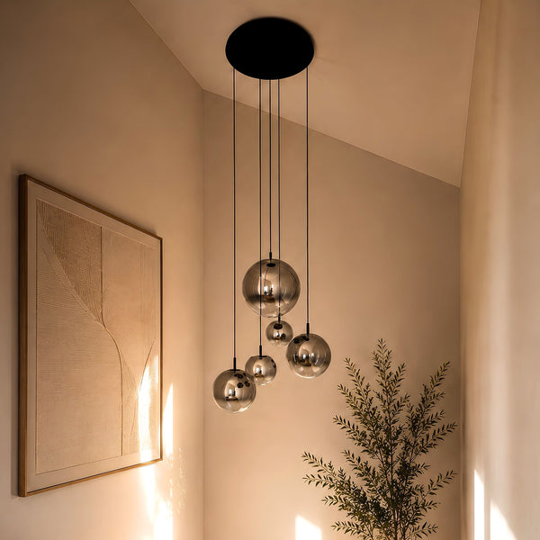 Suspension grande hauteur Orb 5 lumières