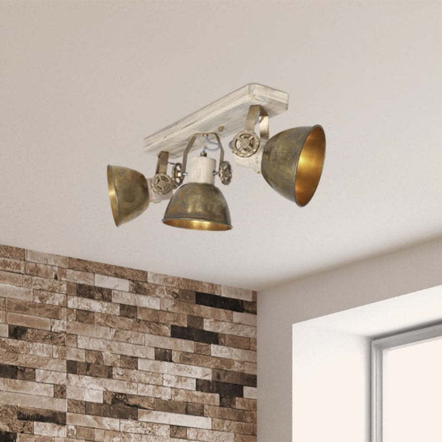 Plafonnier installé au plafond dans une pièce avec mur en pierre et fenêtre