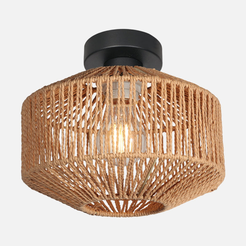 Black natural rope ceiling light, openwork lampshade Ø 23 cm | Filéa