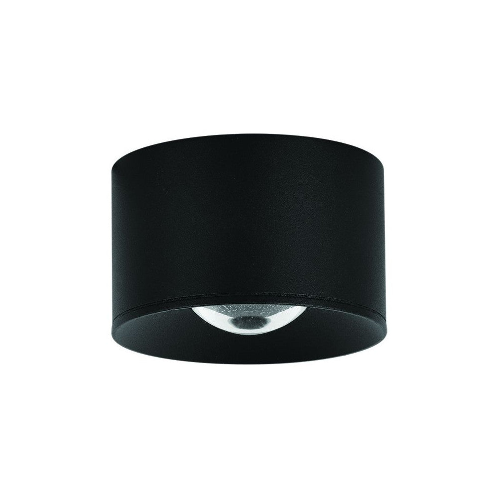 Vue de face du plafonnier cylindrique noir et son diffuseur blanc