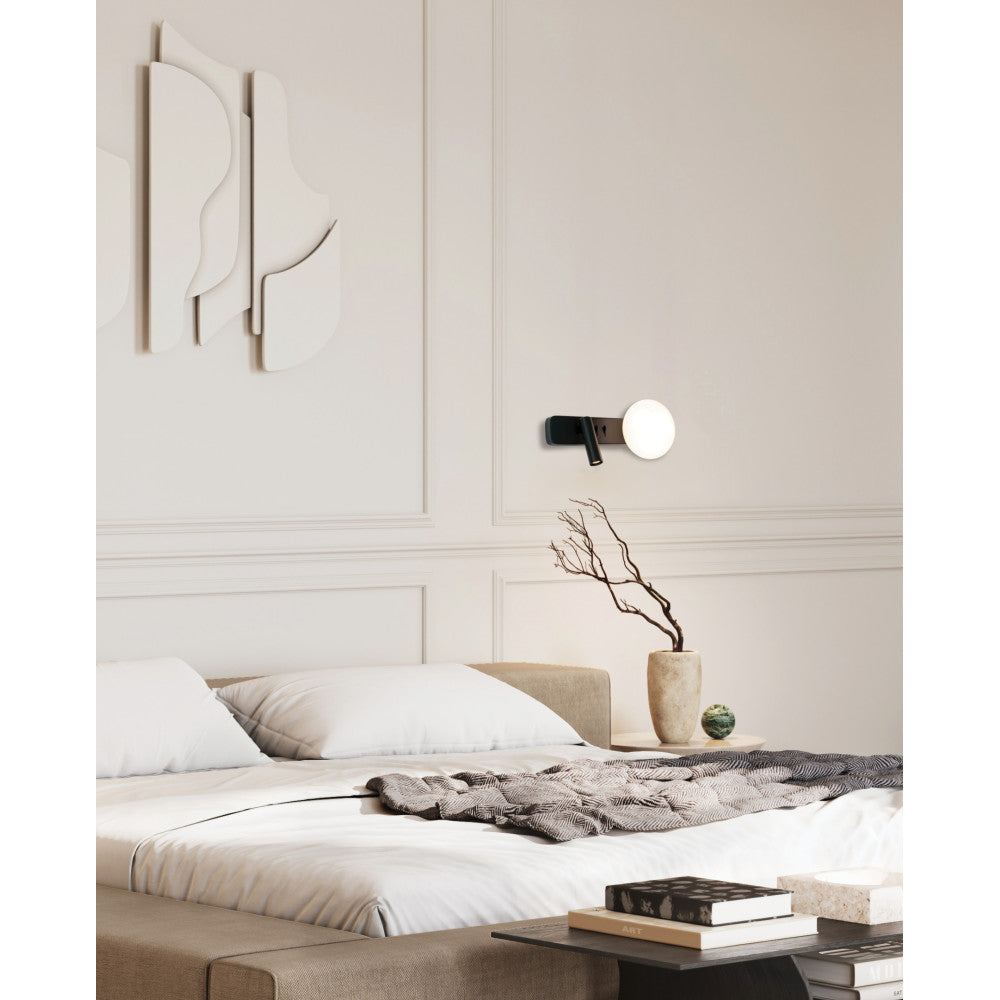 Applique Murale ZAMBELIS Lecture 3W + G9 Interrupteur DESIGN Noir Mat 25326