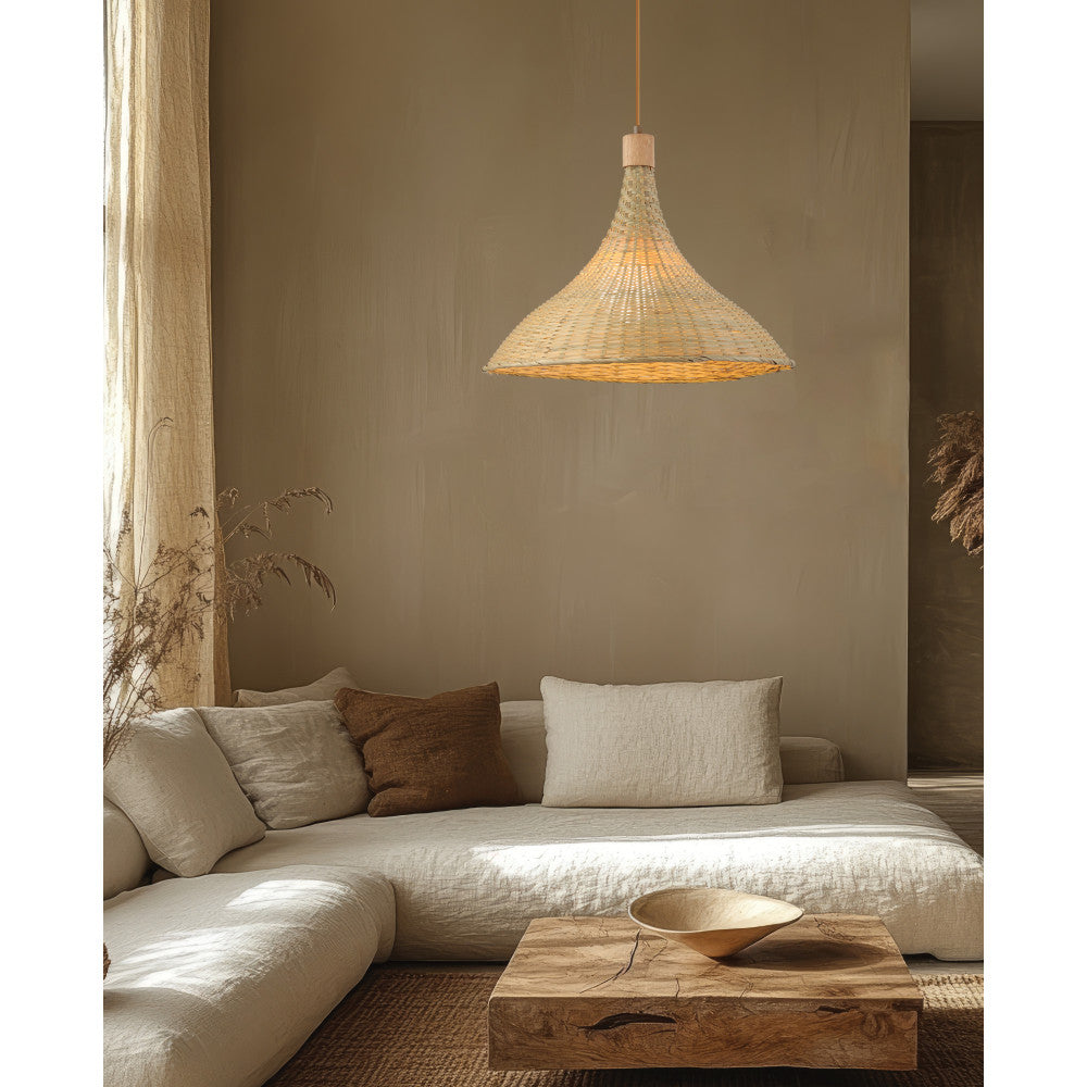 Suspension ZAMBELIS D480 E27 DESIGN Rotin Sans Source 25441