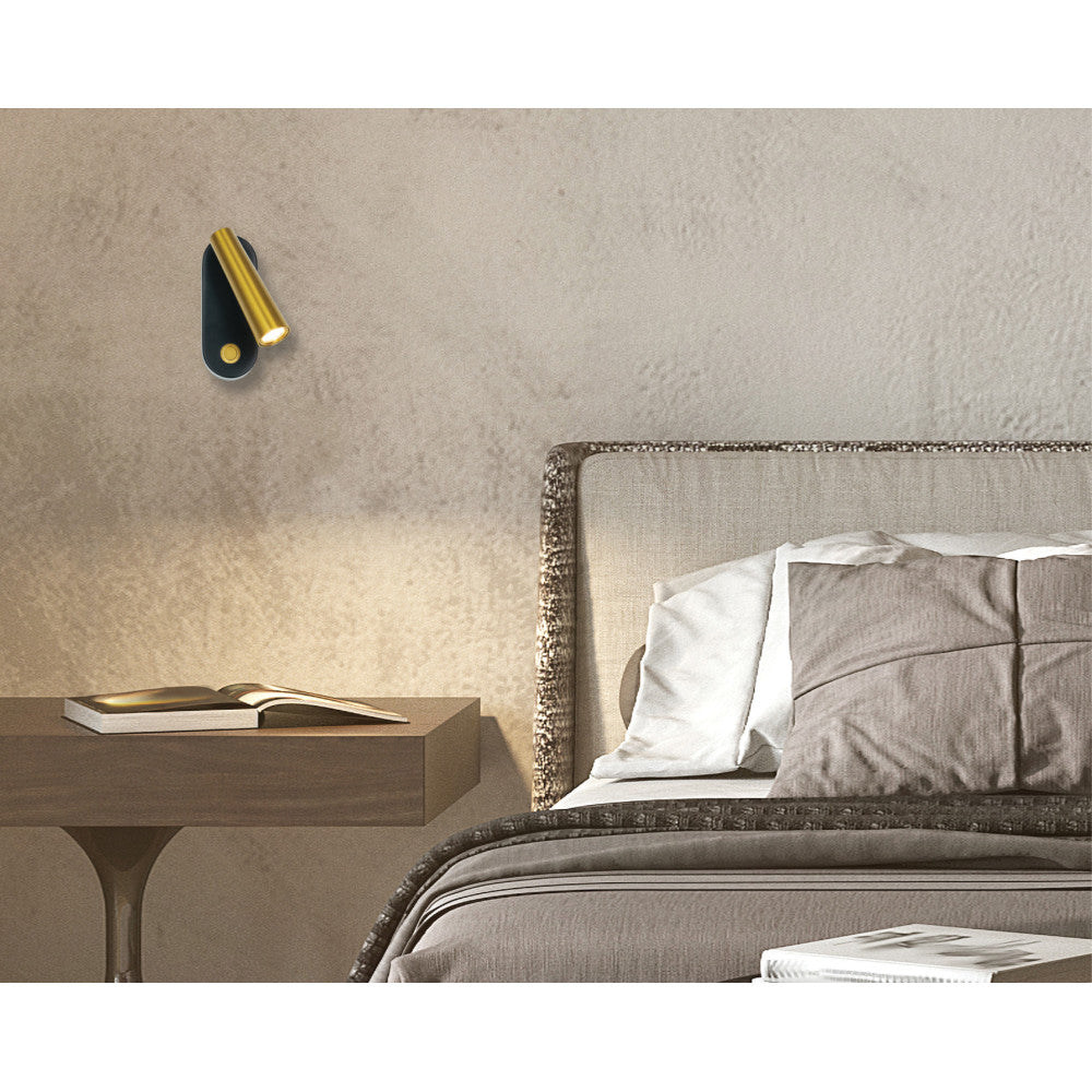 Applique Murale ZAMBELIS Lecture 3W Interrupteur DESIGN Noir Mat et Or Mat 25182